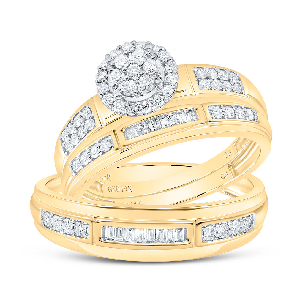 14k Yellow White Gold His & Hers 1/2 Cttw Natural Diamond Round Bridal Wedding Ring Band Set , Women Size: 5-9, Men Size: 8-12