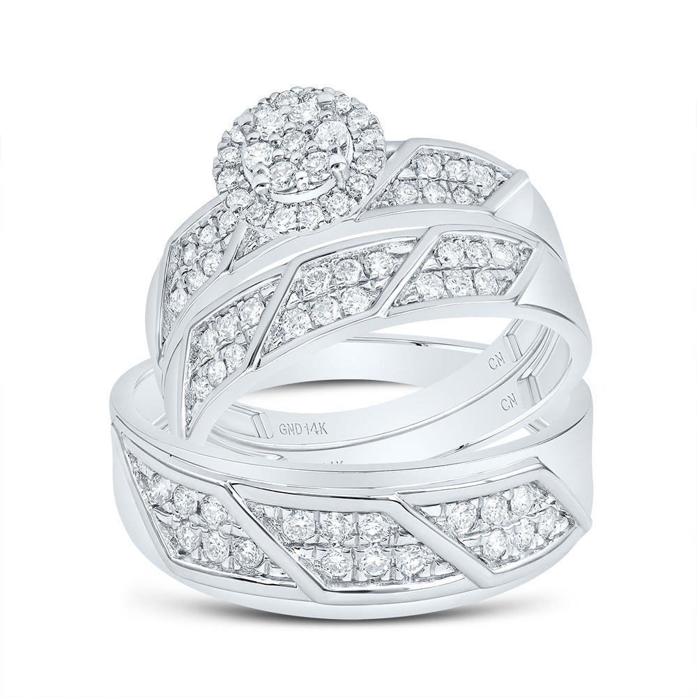 14kt White Gold His & Hers 5/8 Cttw Diamond Round Bridal Wedding Ring Band Set, Women Size: 5-9, Men Size: 8-12