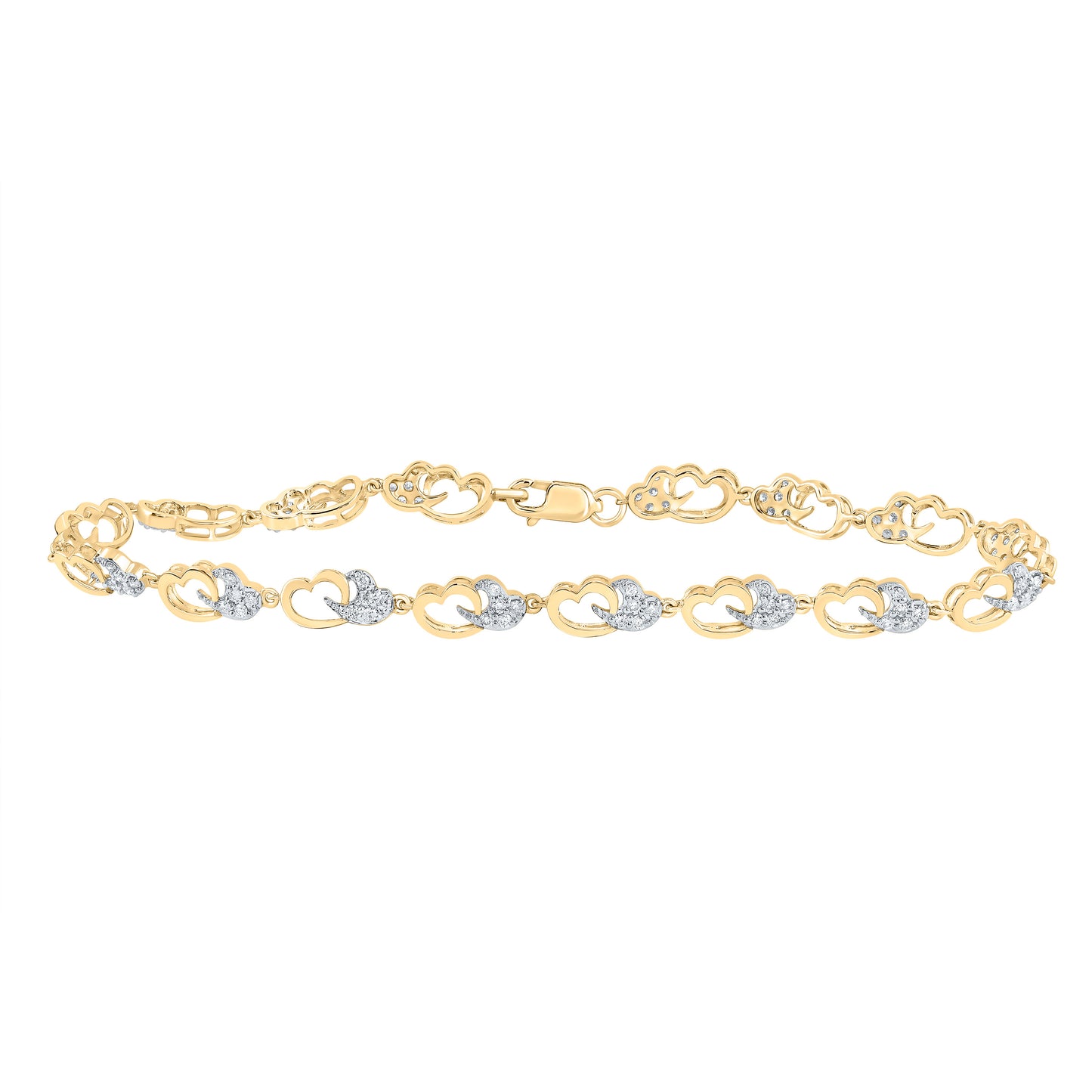 10kt Yellow Gold 1/2 Cttw Natural Diamond Fashion Heart Bracelet, Length: 7 Inch