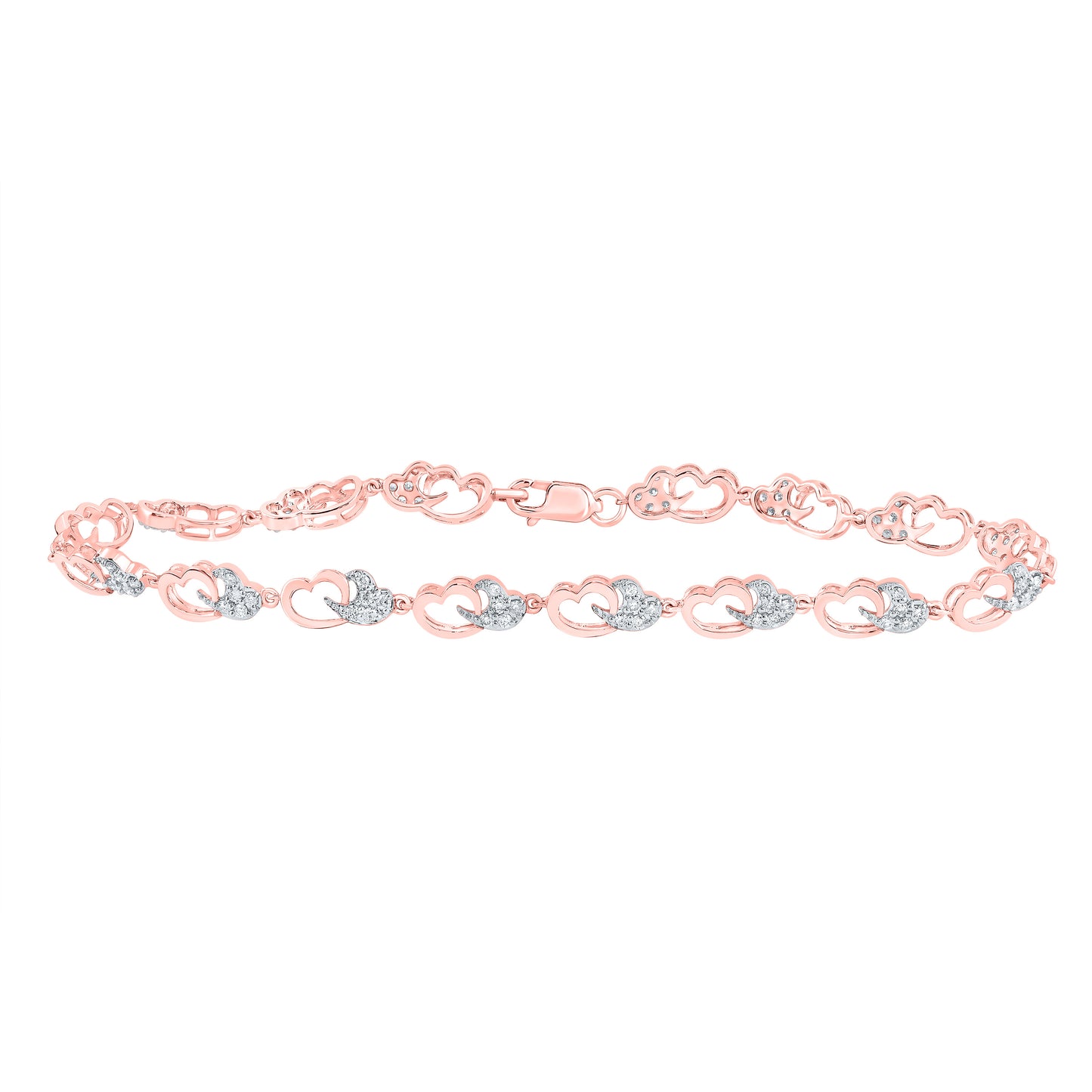 10kt Rose Gold 1/2 Cttw Natural Diamond Fashion Heart Bracelet, Length: 7 Inch