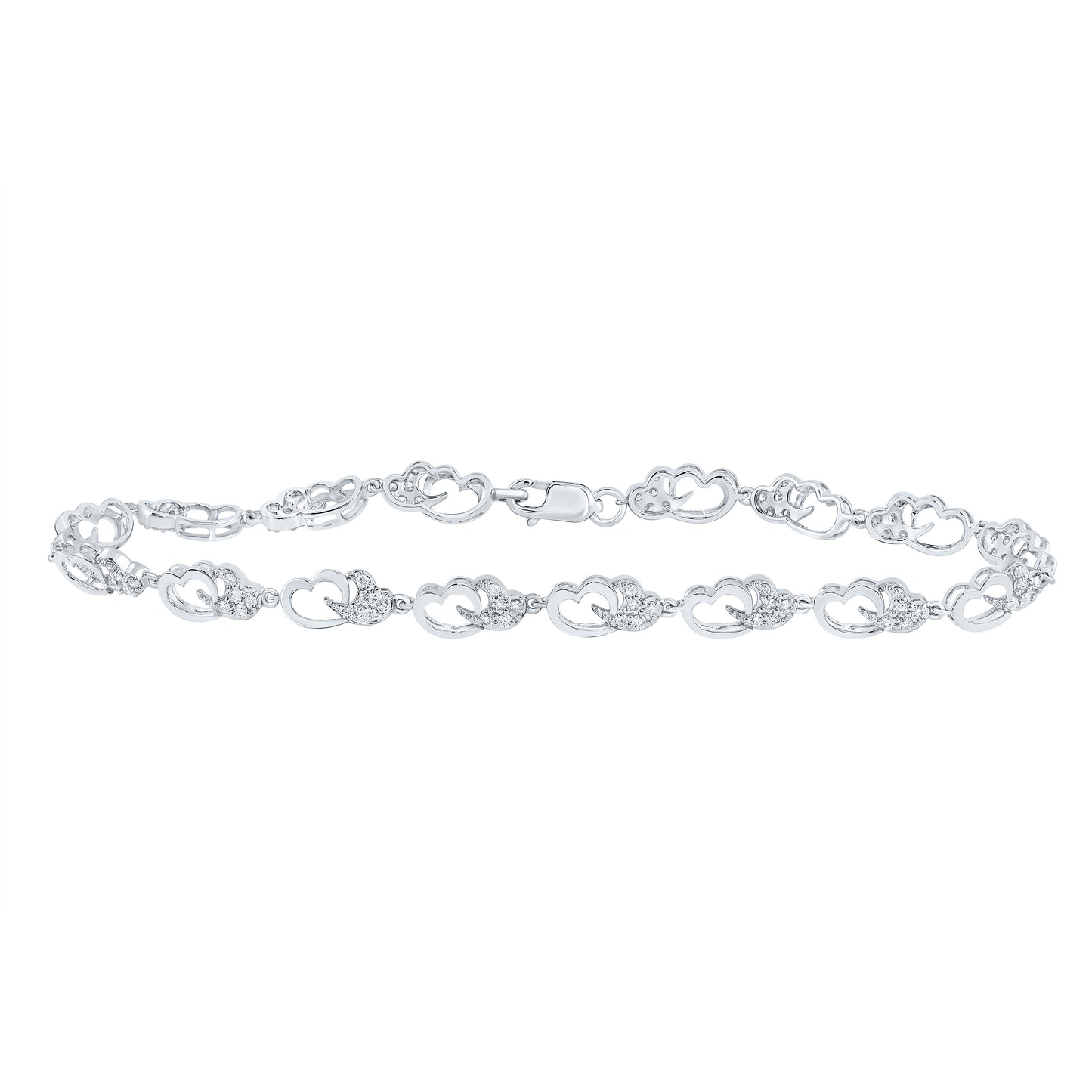 10kt White Gold 1/2 Cttw Natural Diamond Fashion Heart Bracelet, Length: 7 Inch
