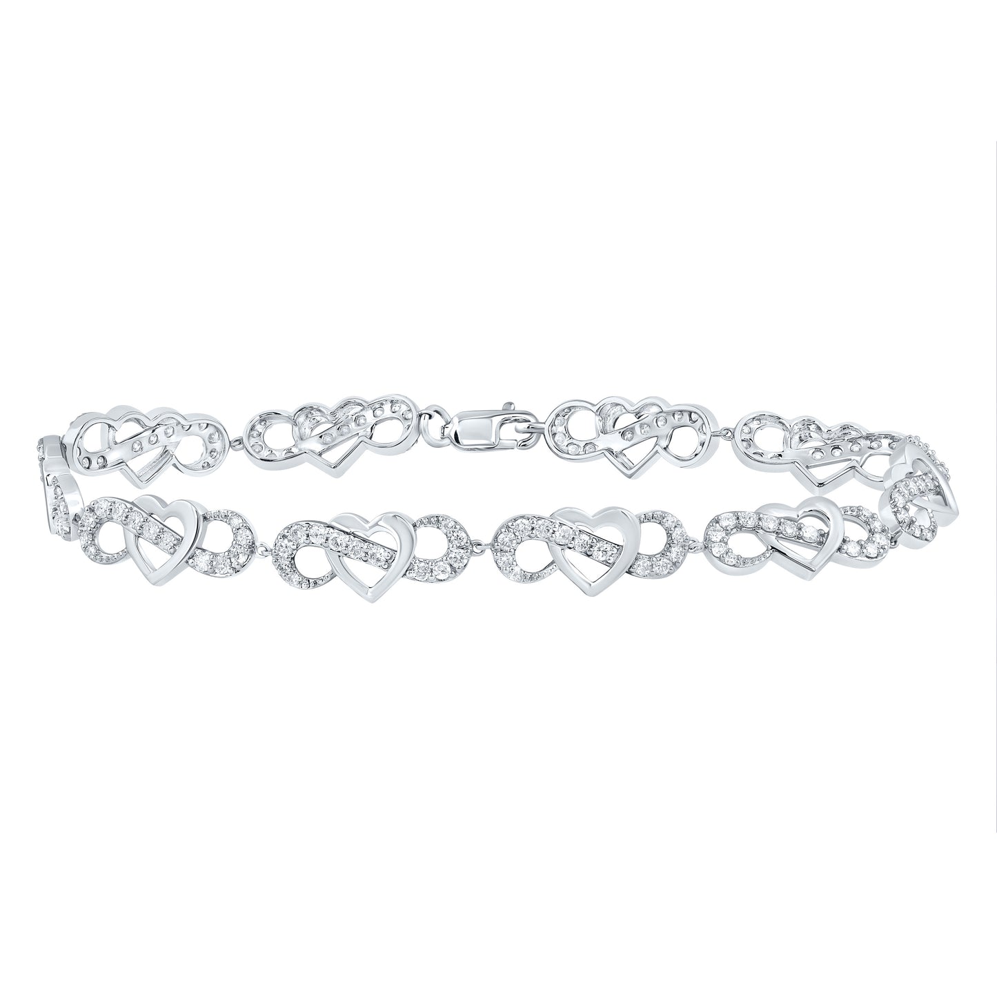 10kt White Gold 1 1/3 Cttw Natural Diamond Fashion Heart Bracelet, Length: 7 Inch