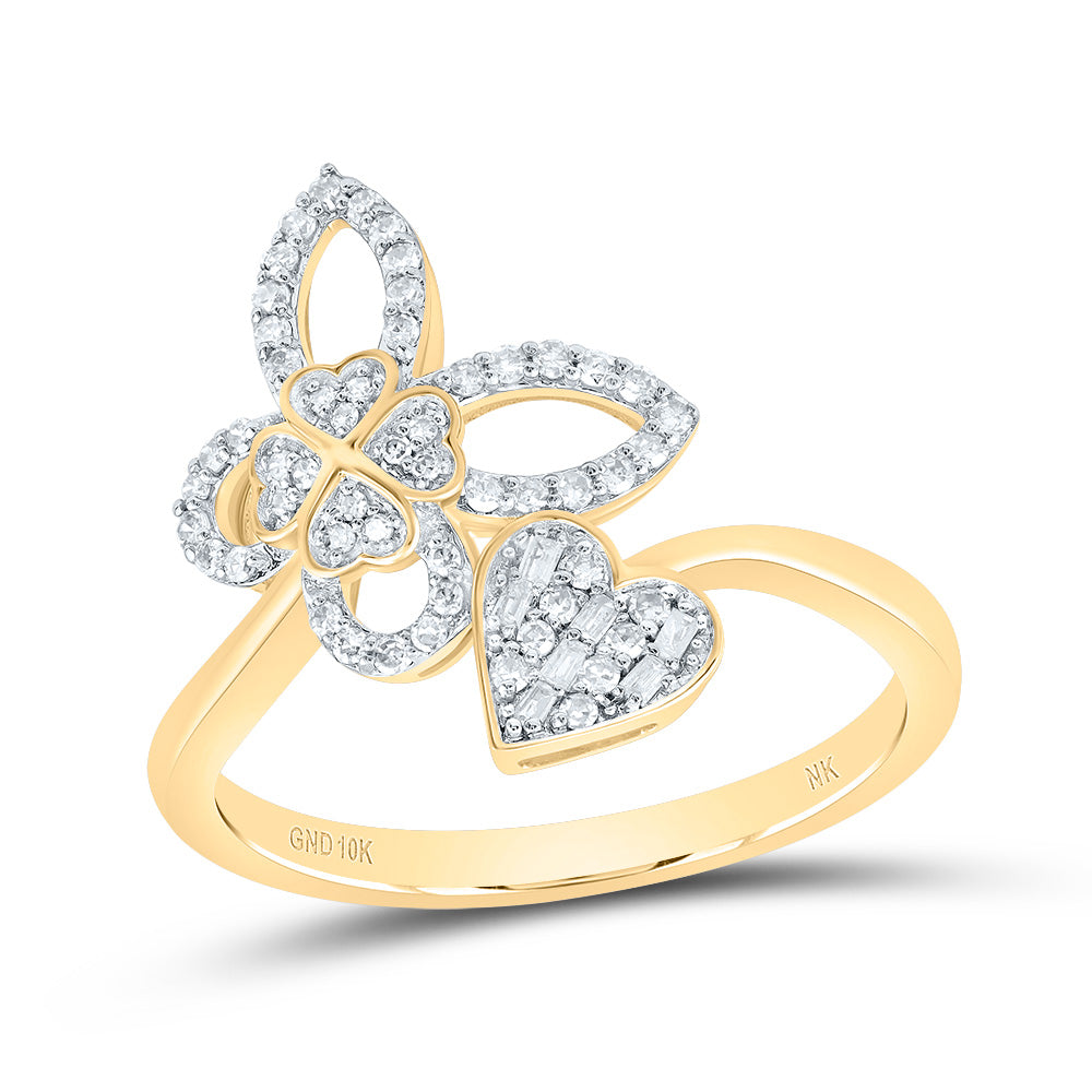 10kt Yellow Gold 1/5 Cttw Natural Diamond Butterfly Heart Wedding Engagement Anniversary Ring, Women Size: 5-9