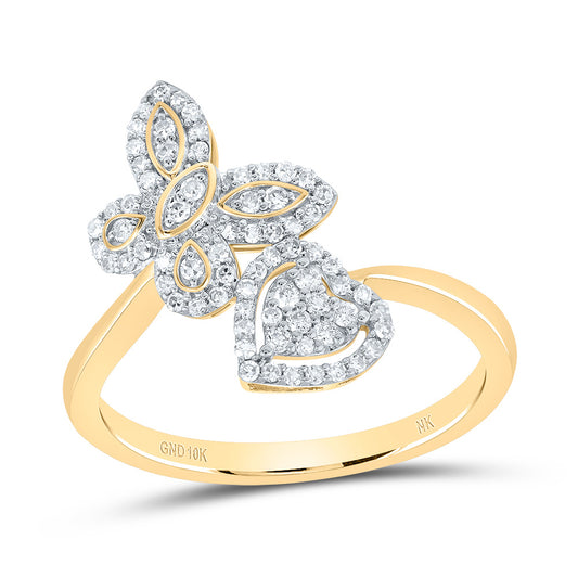 10kt Yellow Gold 1/4 Cttw Natural Diamond Butterfly Heart Wedding Engagement Anniversary Ring, Women Size: 5-9