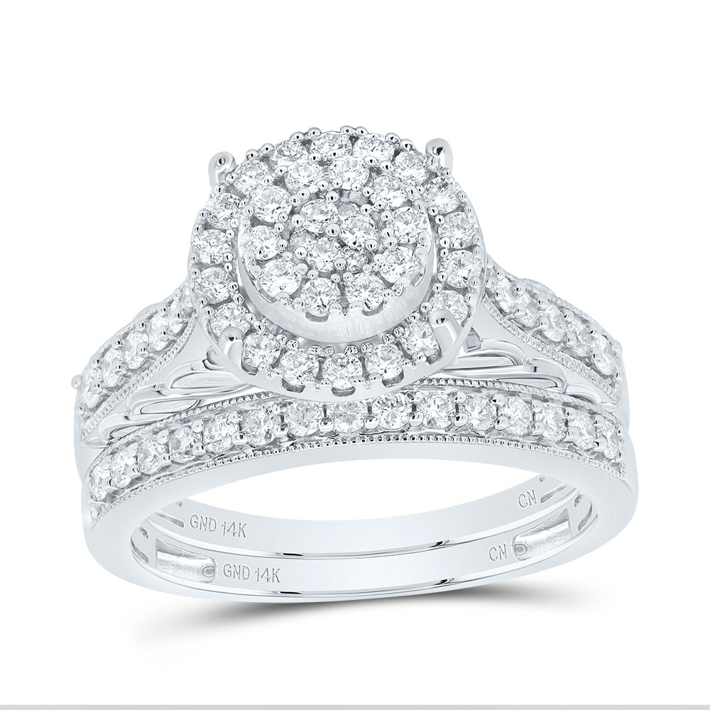 14kt White Gold 7/8 Cttw Diamond Round Double Halo Wedding Engagement Anniversary Bridal Set, Women Size: 5-9