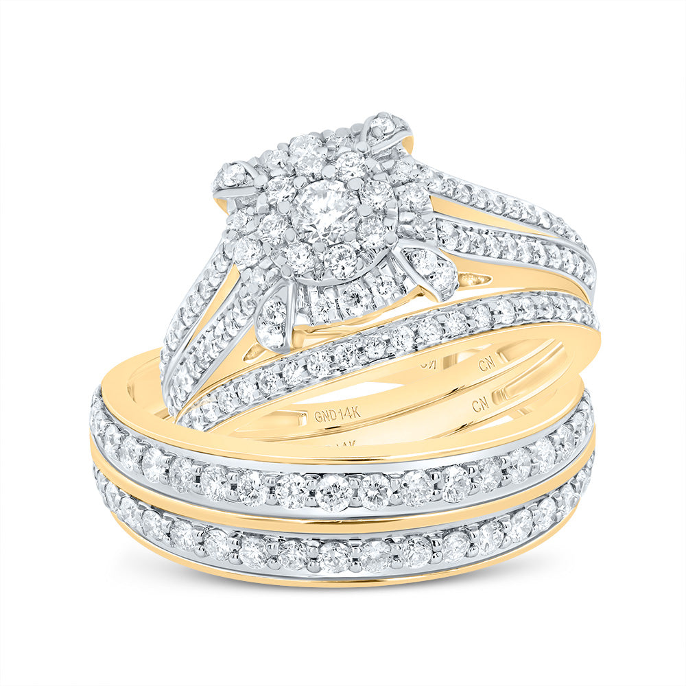 14kt Yellow Gold His & Hers 1 5/8 Cttw Diamond Square Bridal Wedding Ring Band Set, Women Size: 5-9, Men Size: 8-12