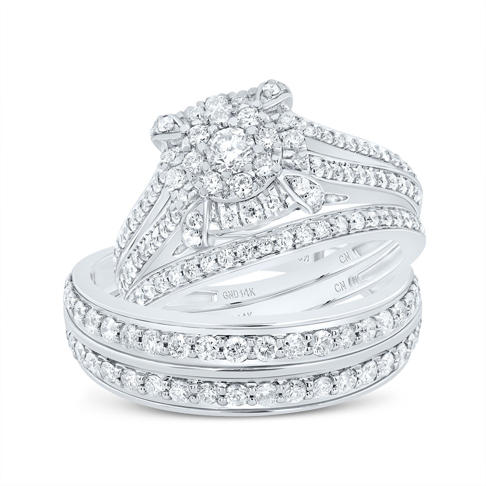 14kt White Gold His & Hers 1 5/8 Cttw Diamond Square Bridal Wedding Ring Band Set, Women Size: 5-9, Men Size: 8-12