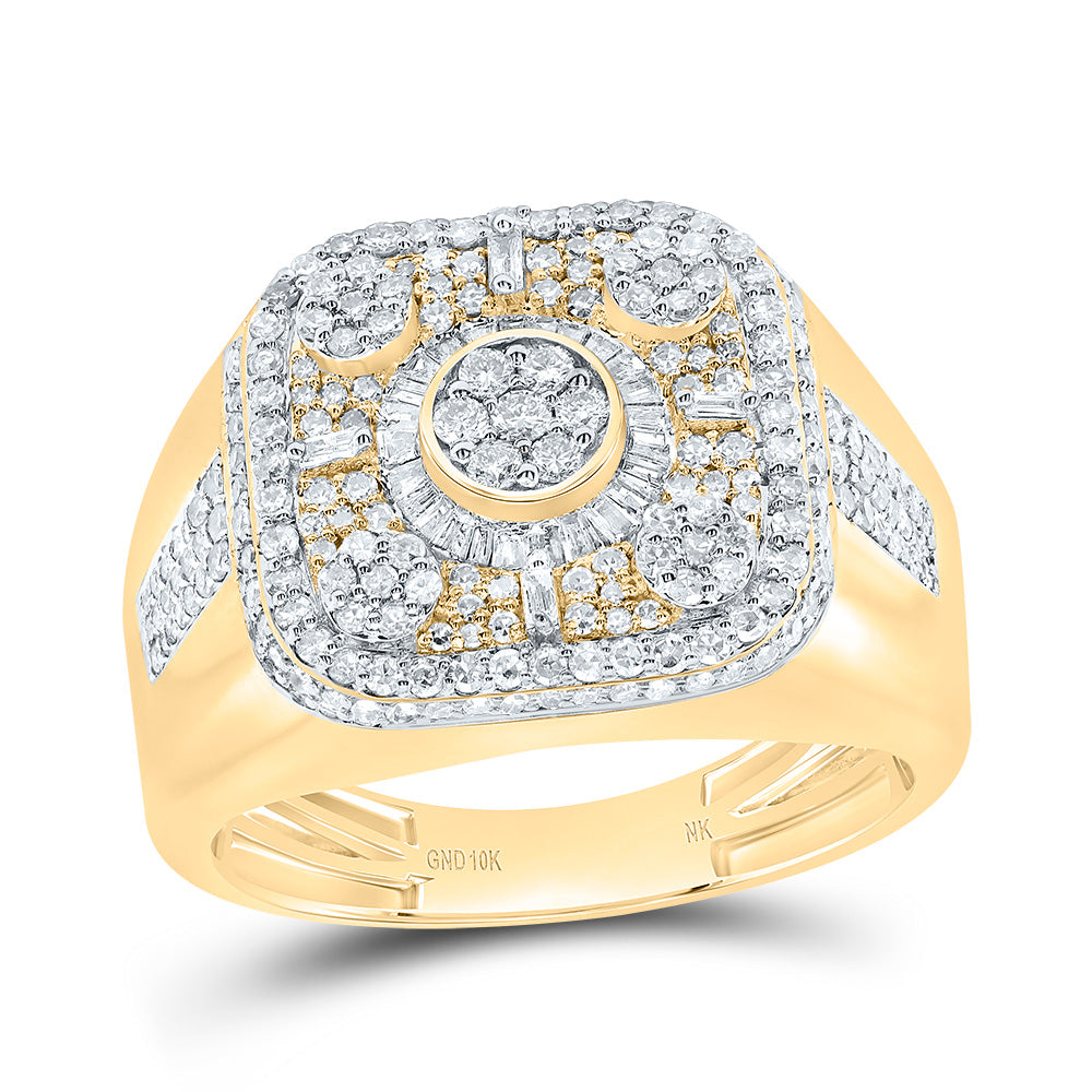 10kt Yellow Gold 1 1/5 Cttw Diamond Cusion Mens Ring, Men Size: 8-12