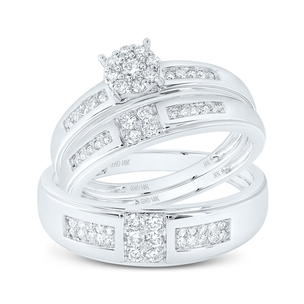 10kt White Gold His & Hers 1/2 Cttw Diamond Round Bridal Wedding Ring Band Set, Women Size: 5-9, Men Size: 8-12