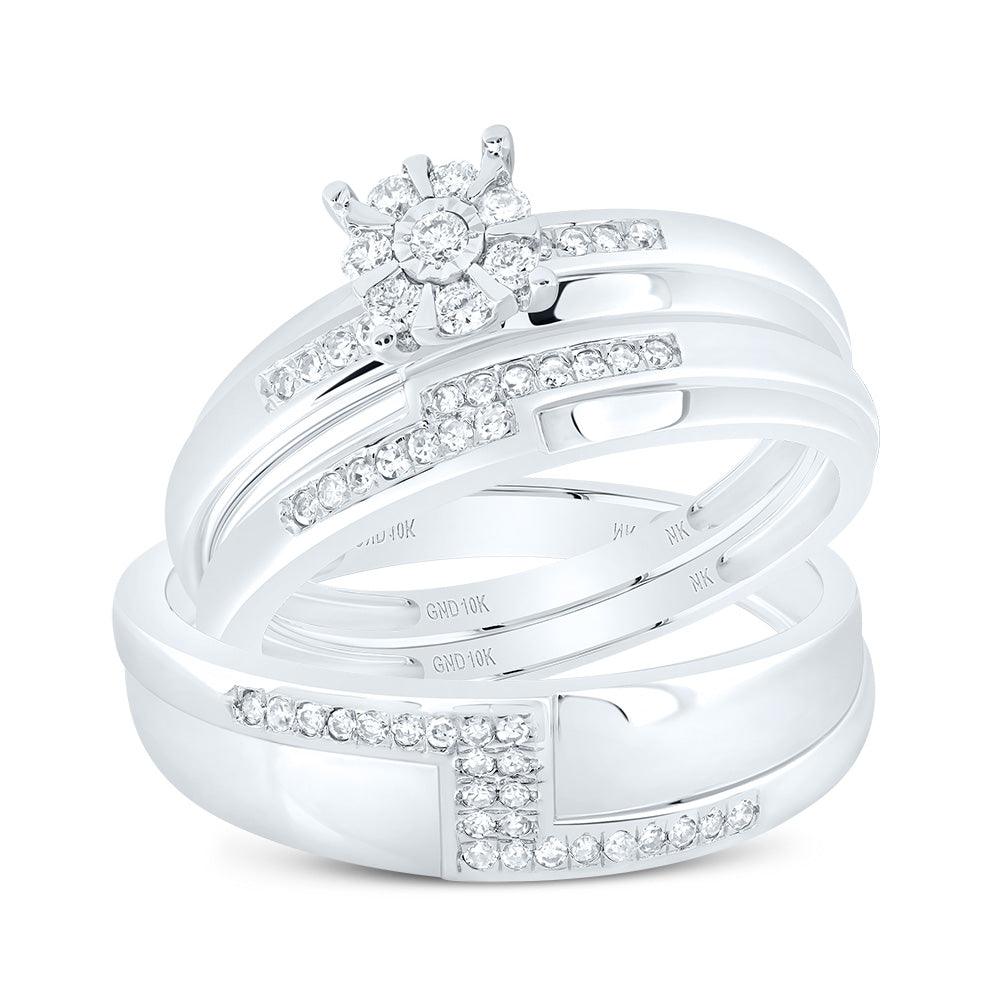 10kt White Gold His & Hers 1/3 Cttw Diamond Round Bridal Wedding Ring Band Set, Women Size: 5-9, Men Size: 8-12