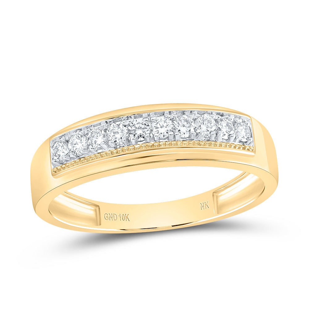 10kt Yellow Gold His & Hers 7/8 Cttw Diamond Round Bridal Wedding Ring Band Set, Women Size: 5-9, Men Size: 8-12