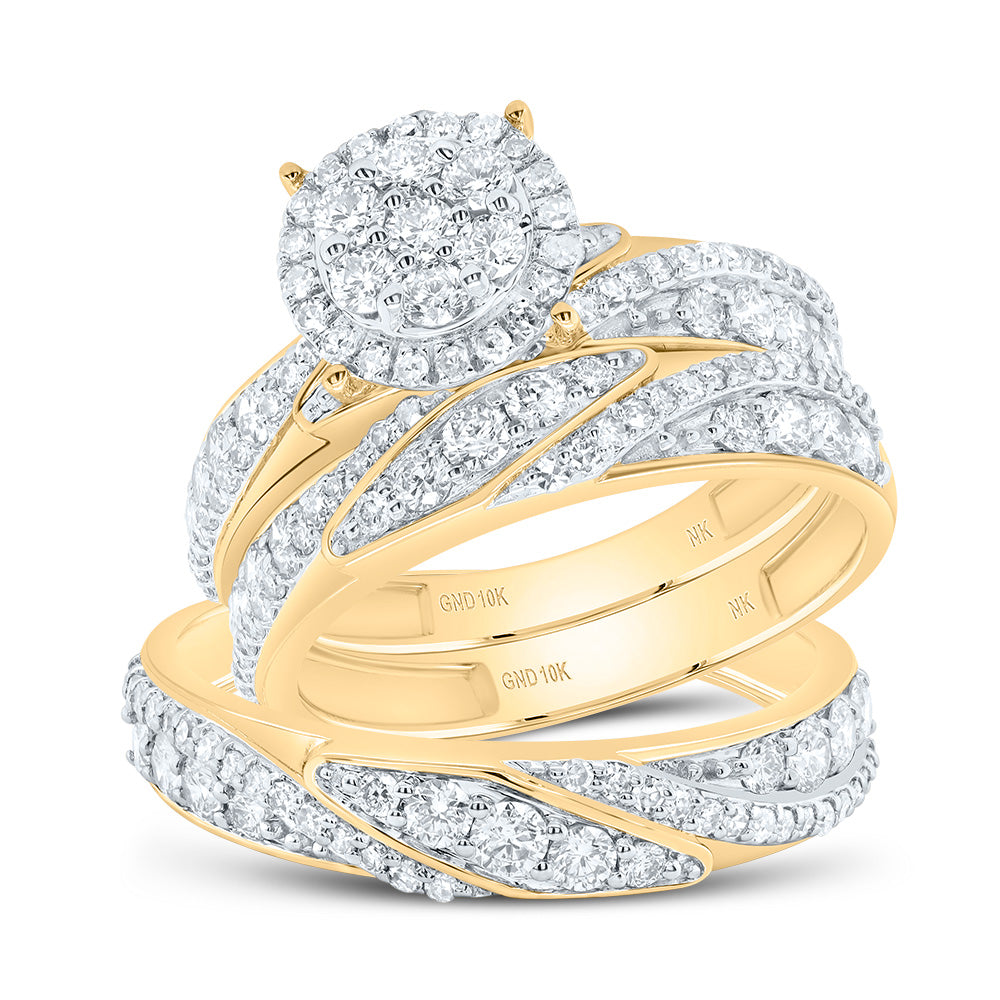 10kt Yellow Gold His & Hers 1 3/4 Cttw Diamond Round Bridal Wedding Ring Band Set, Women Size: 5-9, Men Size: 8-12