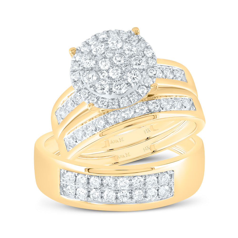 14kt Yellow Gold His & Hers 1 Cttw Diamond Ana M Round Bridal Wedding Ring Band Set, Women Size: 5-9, Men Size: 8-12