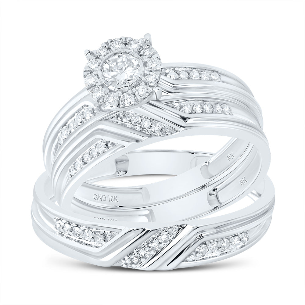 10kt White Gold His & Hers 3/8 Cttw Diamond Round Bridal Wedding Ring Band Set, Women Size: 5-9, Men Size: 8-12