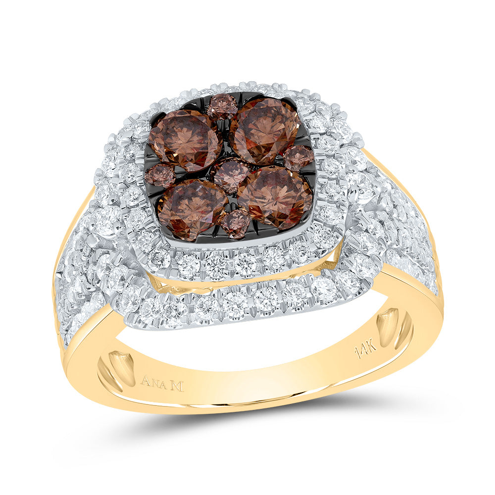 14kt Yellow Gold 2 Cttw Diamond Ana M Natural Brown Wedding Engagement Anniversary Ring, Women Size: 5-9
