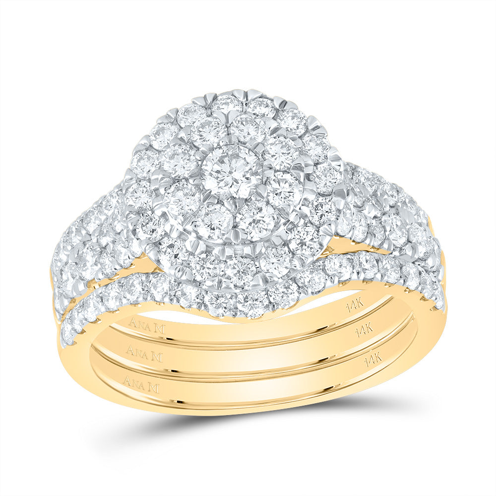 14kt Yellow Gold 1 5/8 Cttw Diamond Ana M Round Single Halo Fashion Wedding Engagement Anniversary Bridal Set, Women Size: 5-9