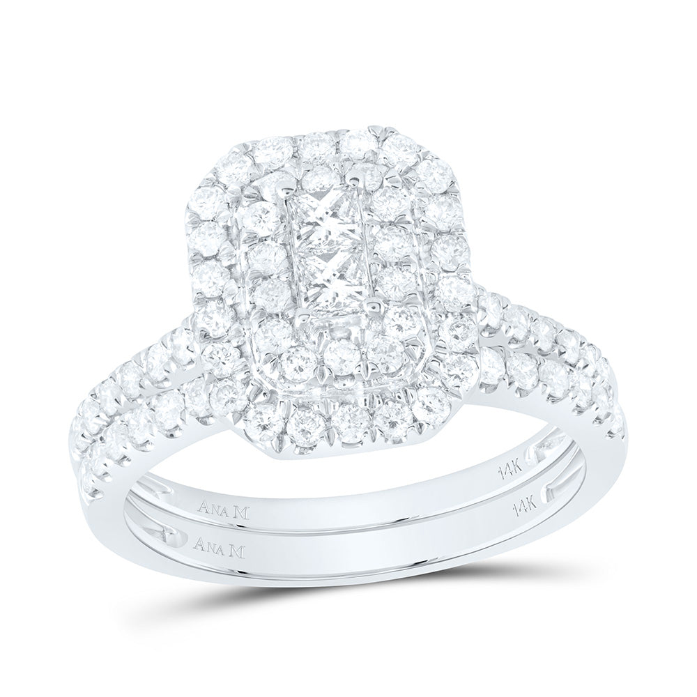 14kt White Gold 1 Cttw Diamond Ana M Emerald Double Halo Fashion Wedding Engagement Anniversary Bridal Set, Women Size: 5-9