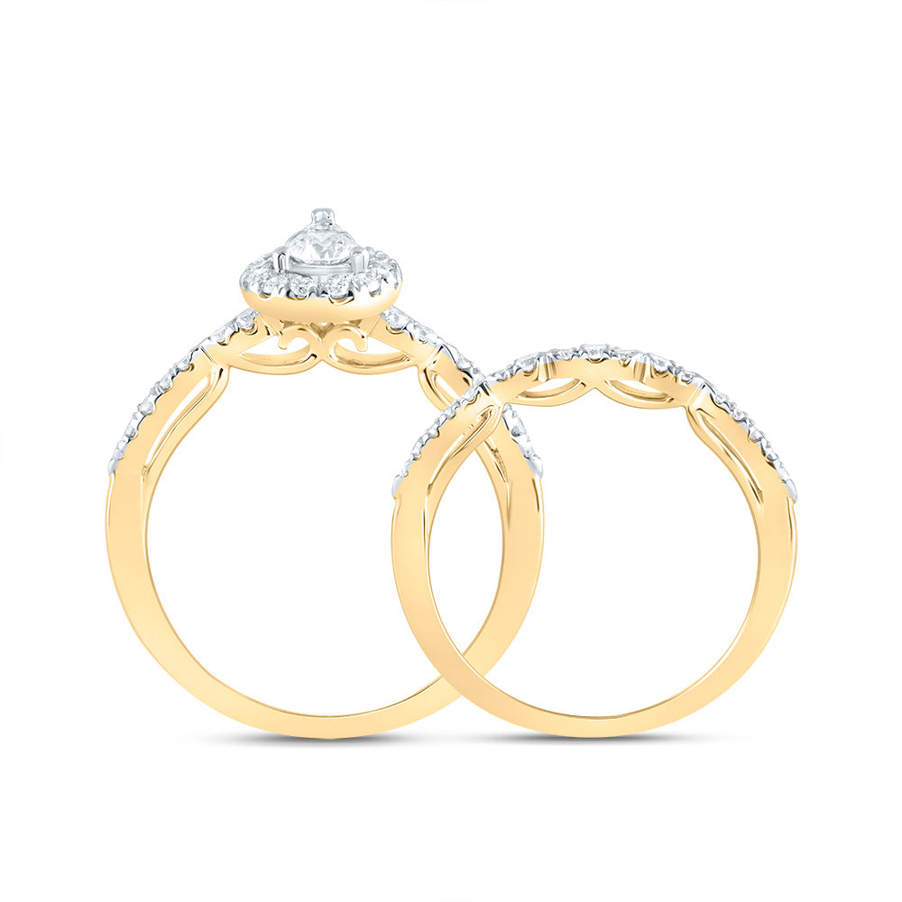 14kt Yellow Gold 5/8 Cttw Diamond Ana M Pear Single Halo Fashion Wedding Engagement Anniversary Bridal Set, Women Size: 5-9