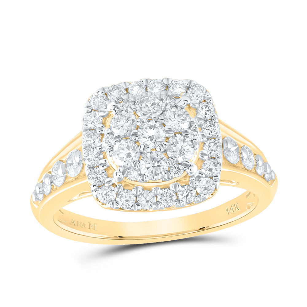 14K Yellow Gold 1Cttw Natural Diamond Cushion Single Halo Fashion Bridal Ring