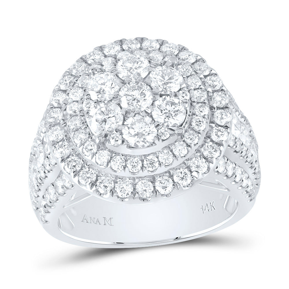 14kt White Gold 3 Cttw Diamond Ana M Round Double Halo Fashion Bridal Wedding Engagement Anniversary Ring, Women Size: 5-9
