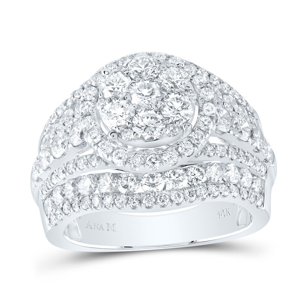 14kt White Gold 3 Cttw Diamond Ana M Round Single Halo Fashion Bridal Wedding Engagement Anniversary Ring, Women Size: 5-9