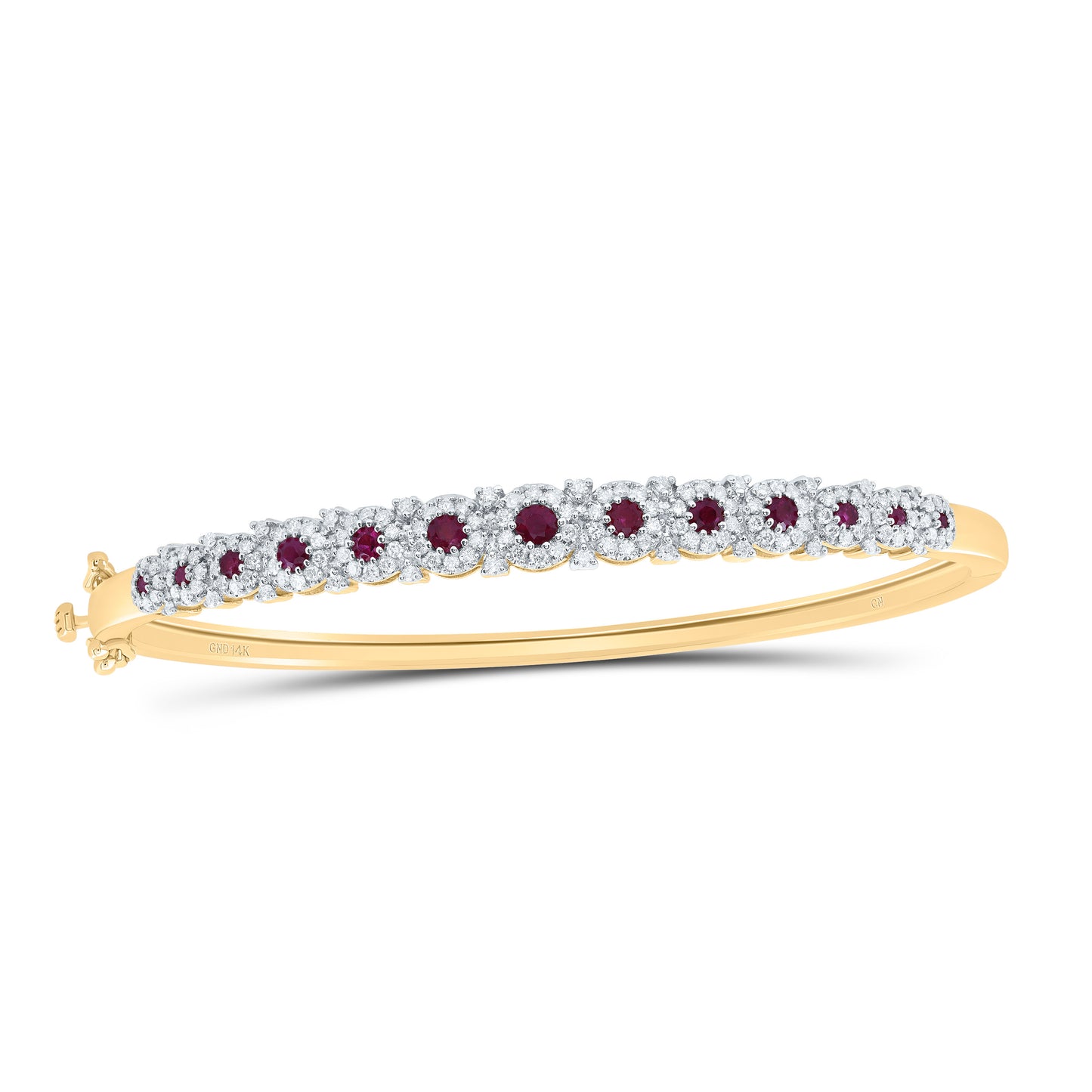 14kt Yellow Gold 7/8 Cttw Natural Diamond 7/8 Cttw Round Ruby Natural Gem Bubble Ladies Bangle(60x50)