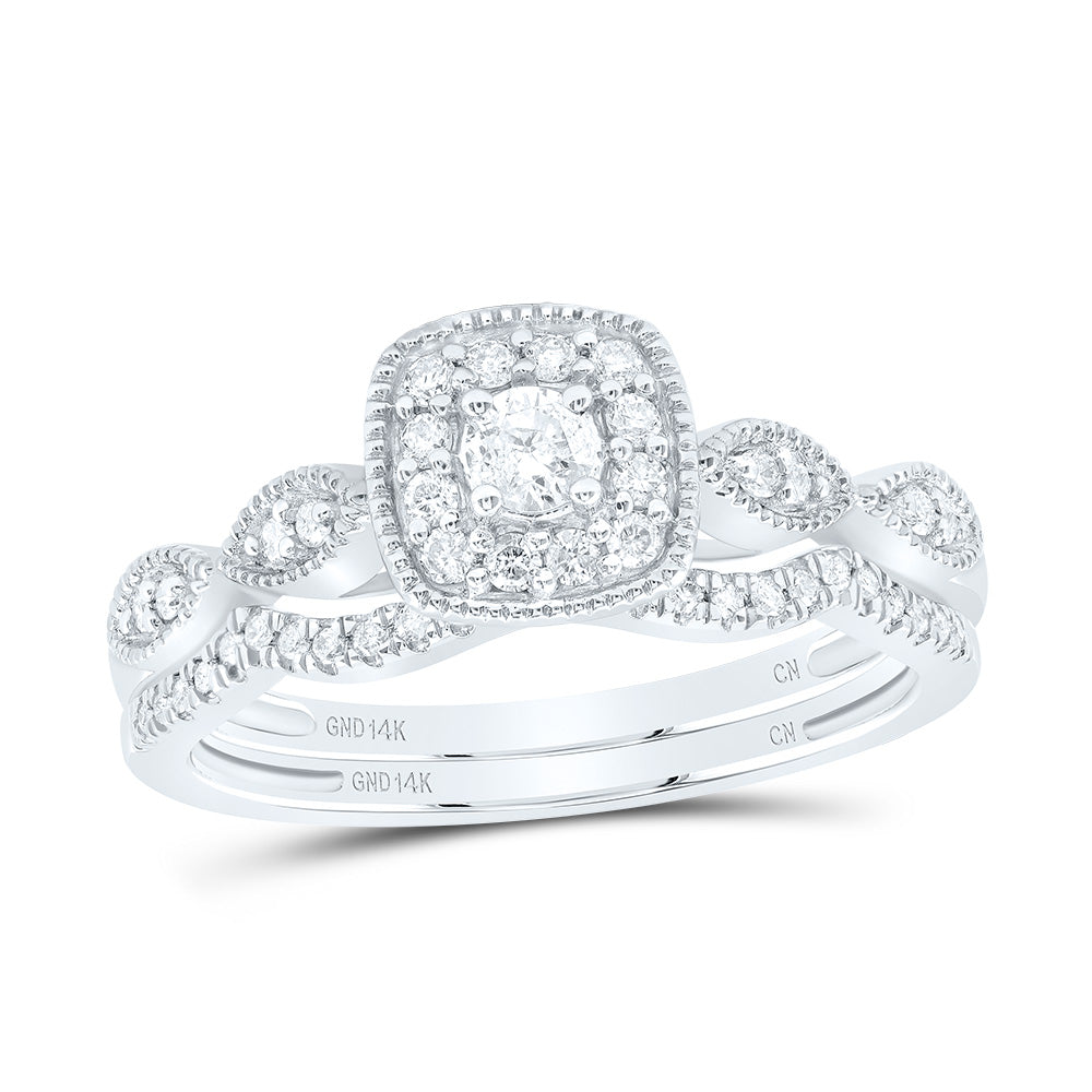 14kt White Gold 1/3 Cttw Diamond Cushion Single Halo Wedding Engagement Anniversary Bridal Set, Women Size: 5-9