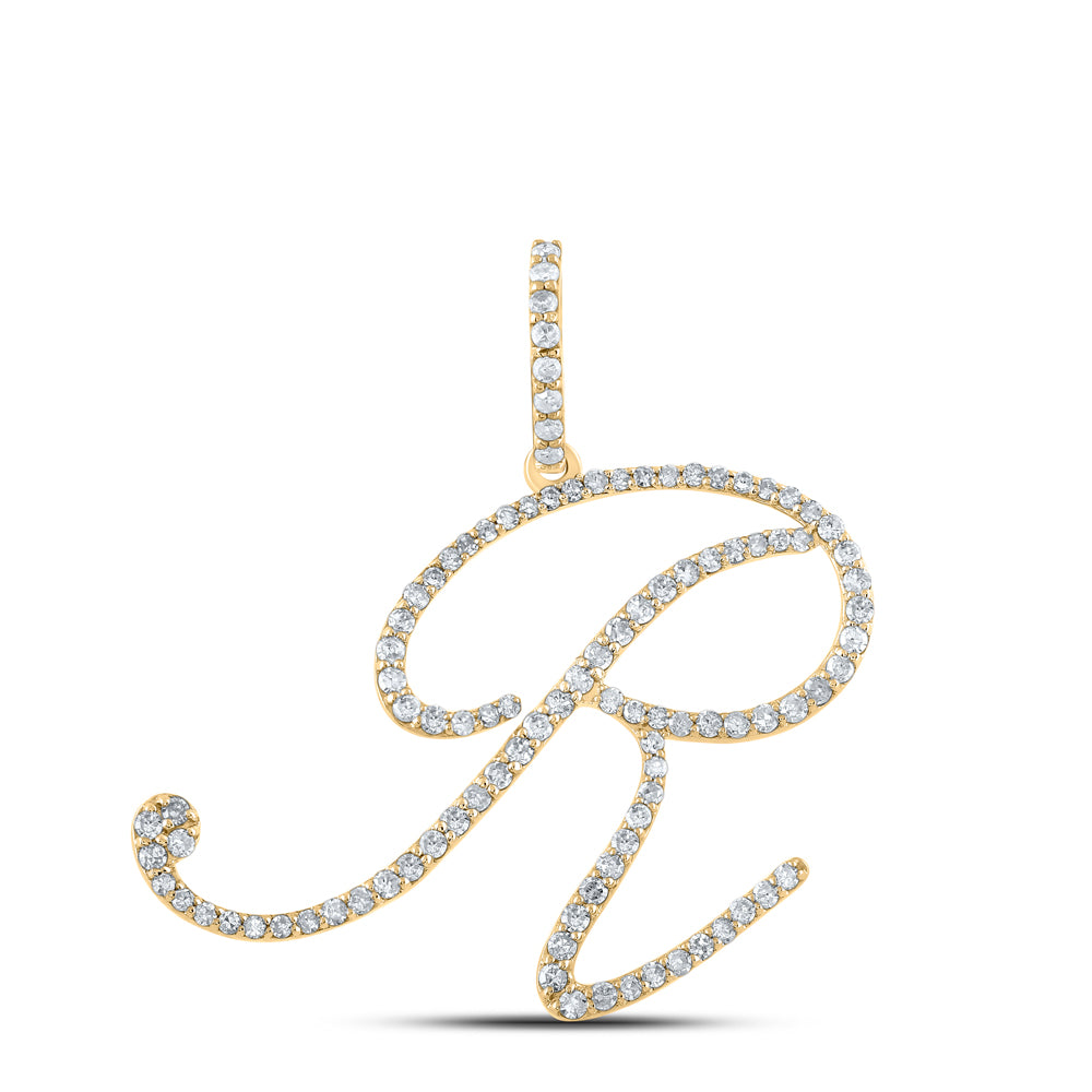 14kt Yellow Gold Womens Round Diamond Initial Letter Pendant