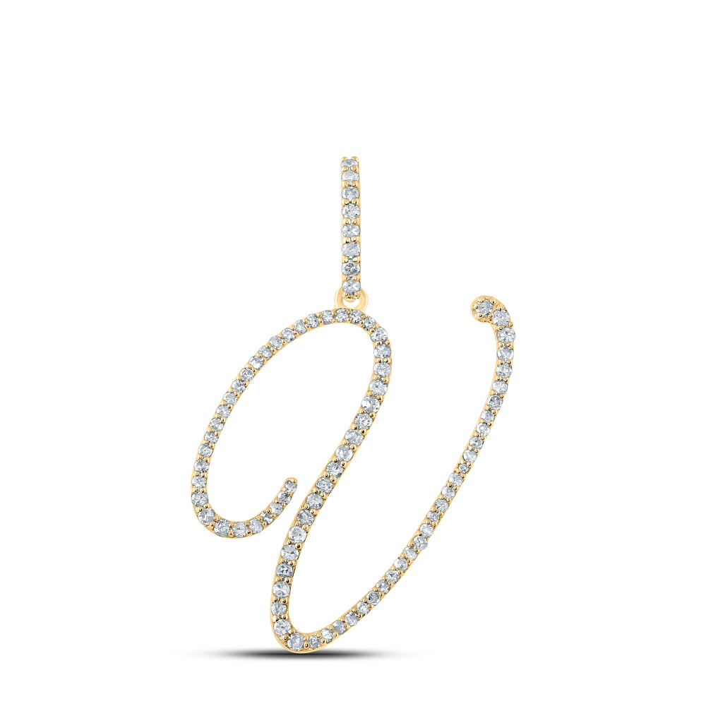 14kt Yellow Gold Womens Round Diamond Initial Letter Pendant