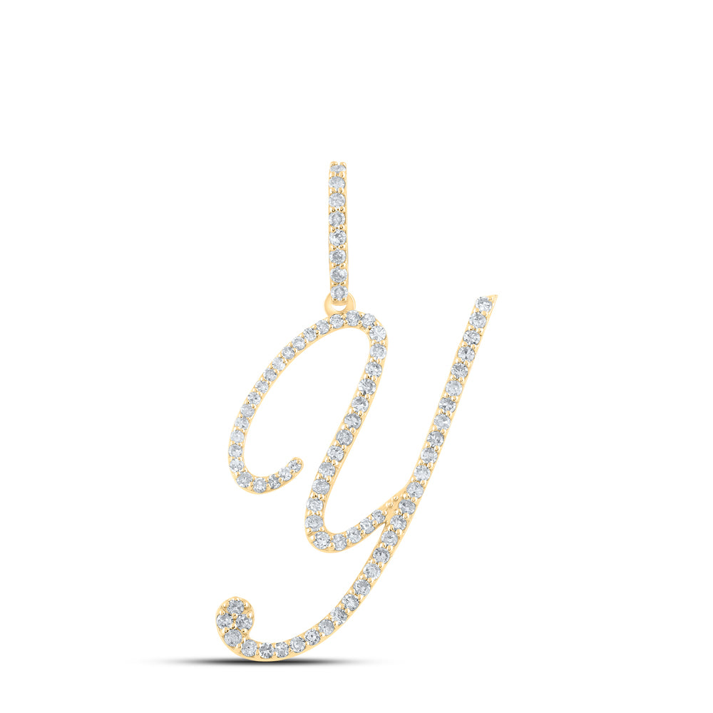 14kt Yellow Gold Womens Round Diamond Initial Letter Pendant