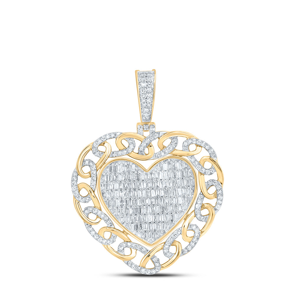 10kt Yellow Gold 1 Cttw Natural Diamond Heart Mens Charm