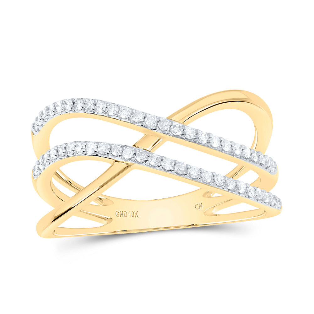 10kt Yellow Gold 1/5 Cttw Diamond Criss-cross Bridal Wedding Engagement Anniversary Ring, Women Size: 5-9