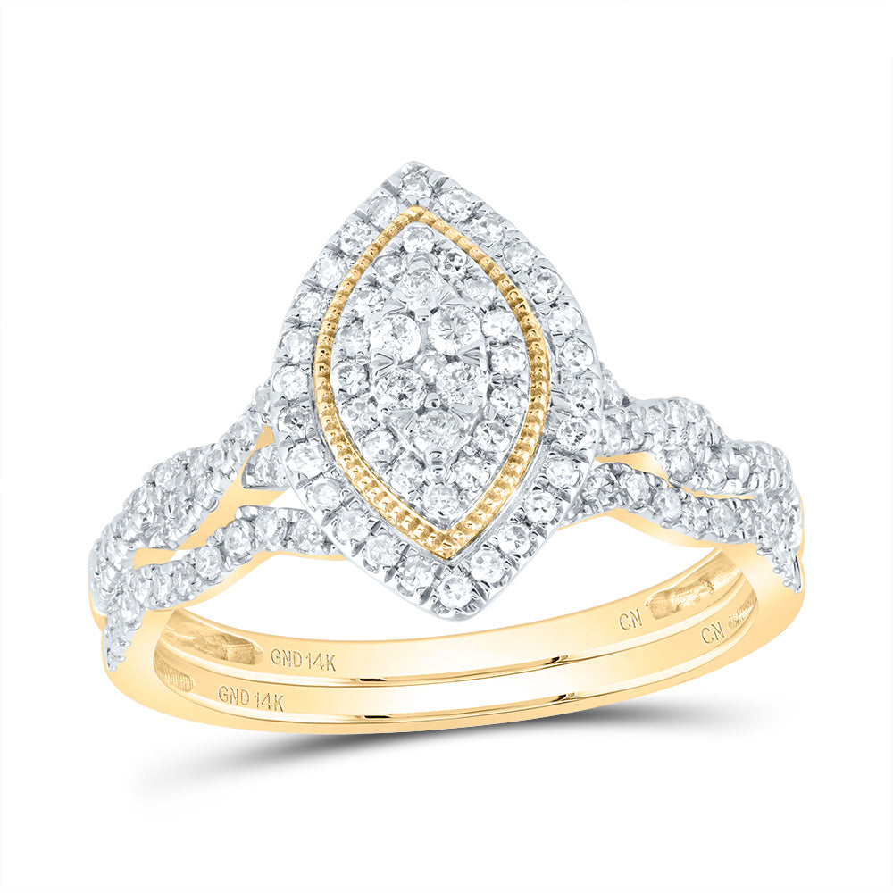14kt Yellow Gold 1/2 Cttw Natural Diamond Marquise Double Halo Wedding Engagement Anniversary Bridal Set, Women Size: 5-9