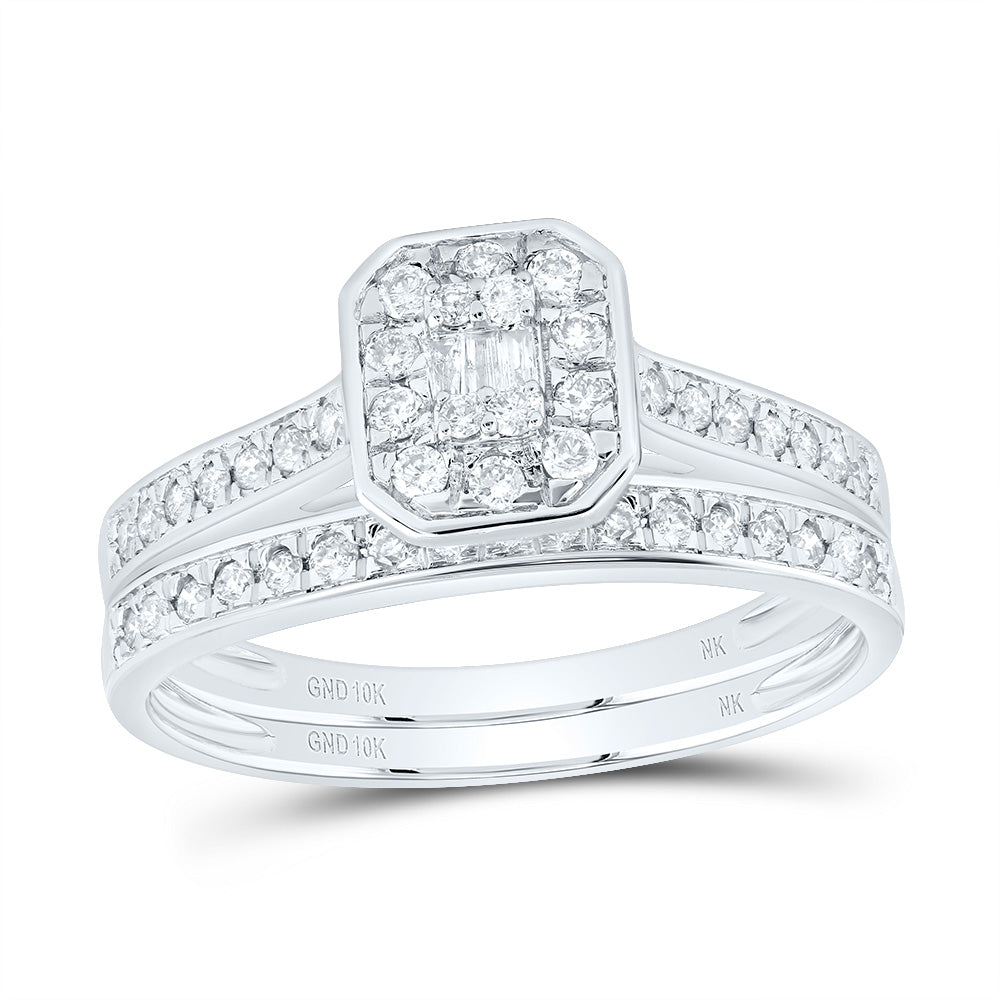 10kt White Gold 1/2 Cttw Diamond Fashion Octagon Wedding Engagement Anniversary Bridal Set, Women Size: 5-9