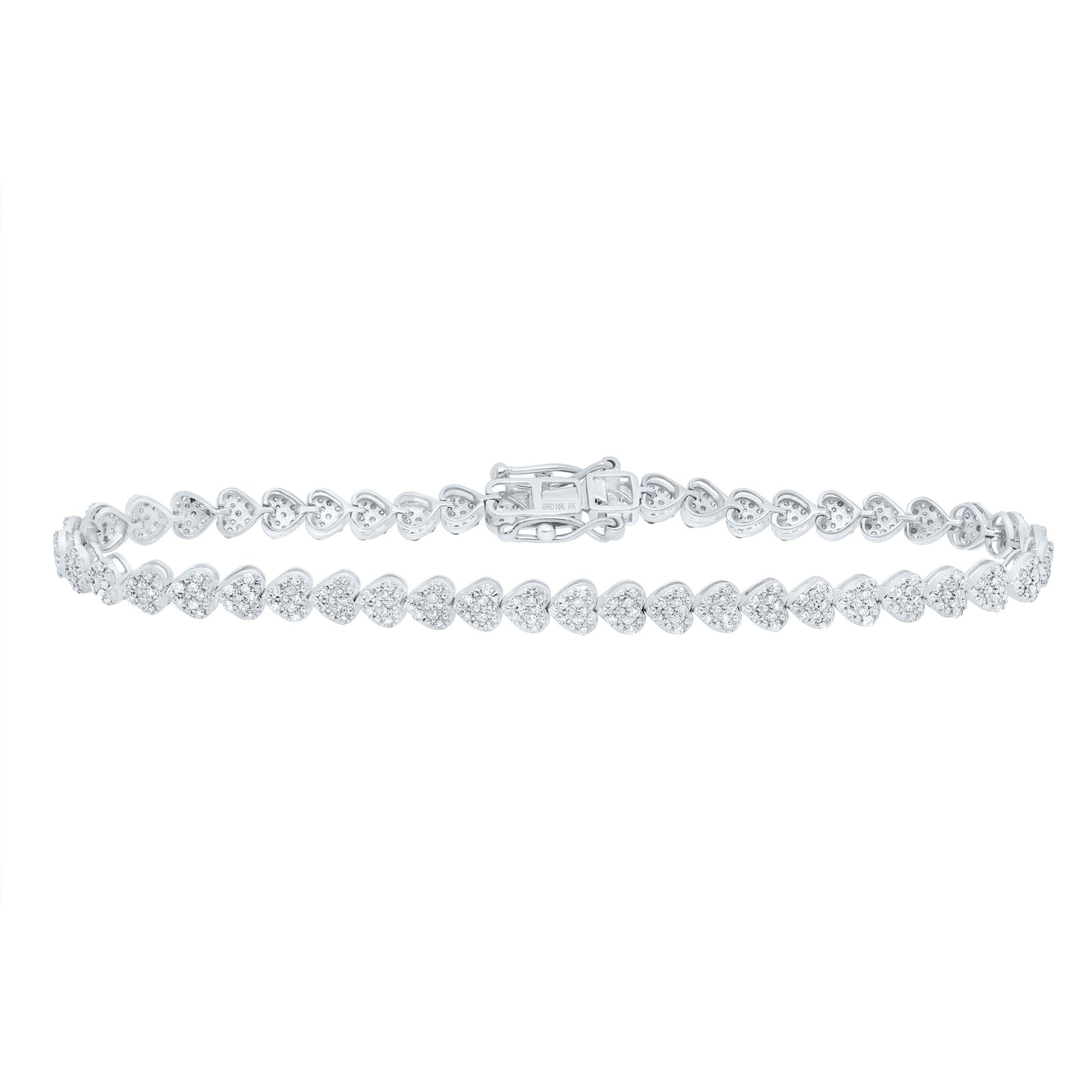 10kt White Gold 7/8 Cttw Natural Diamond Fashion Heart Bracelet, Length: 7 Inch