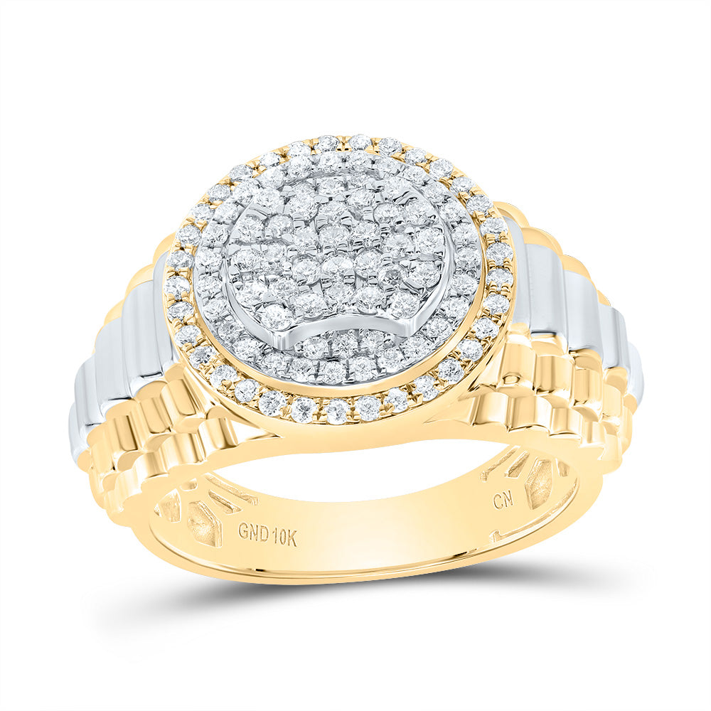 10kt Yellow Gold 7/8 Cttw Diamond Round Mens Ring, Men Size: 8-12