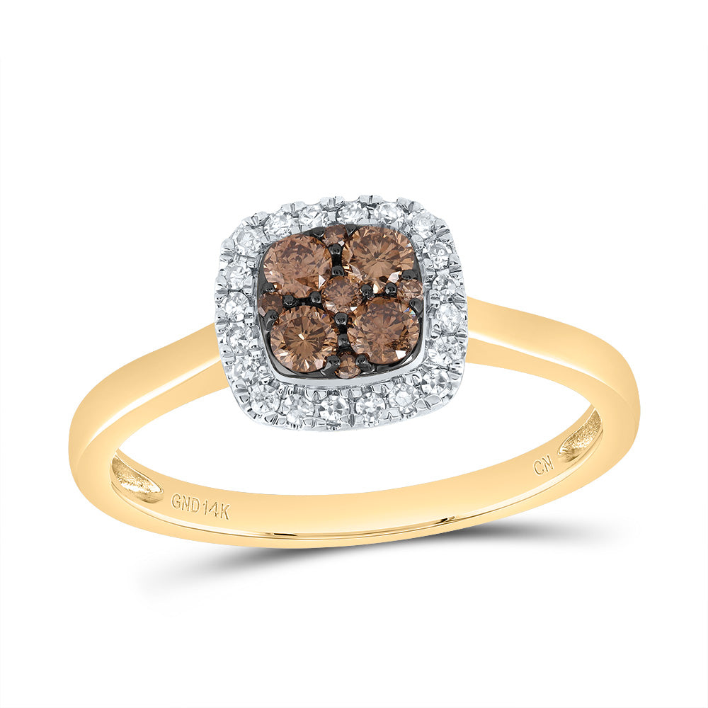 14kt Yellow Gold 1/3 Cttw Diamond Cognac Natural Cushion Wedding Engagement Anniversary Ring, Women Size: 5-9