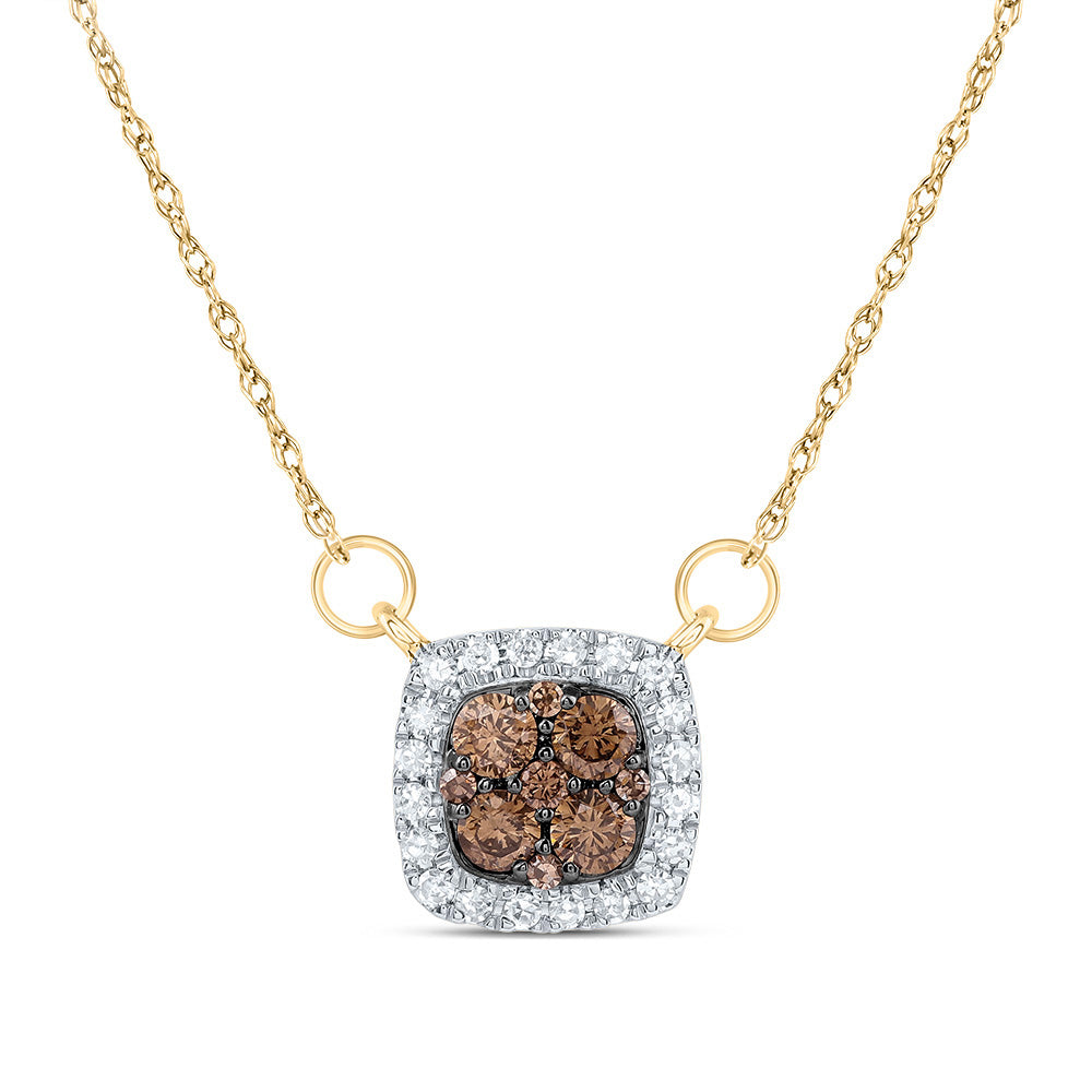10kt Yellow Gold 1/3 Cttw Diamond Cognac Natural Cushion Necklace, Length: 18 Inch