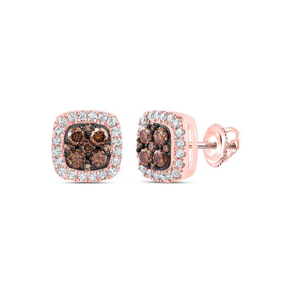 14kt Rose Gold 1/2 Cttw Diamond Cognac Natural Cushion Stud Earring