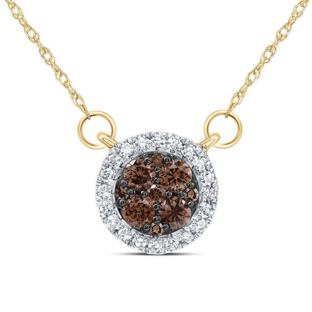 14kt Yellow Gold 1/3 Cttw Diamond Cognac Natural Round Necklace, Length: 18 Inch