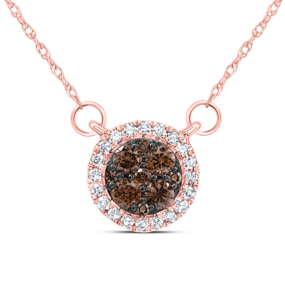14kt Rose Gold 1/3 Cttw Diamond Cognac Natural Round Necklace, Length: 18 Inch