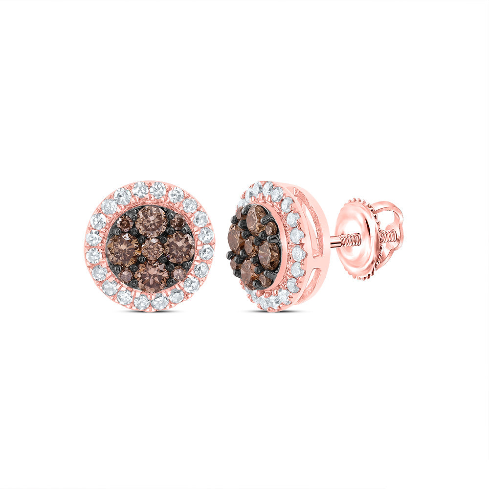 14kt Rose Gold 1/2 Cttw Diamond Cognac Natural Round Stud Earring