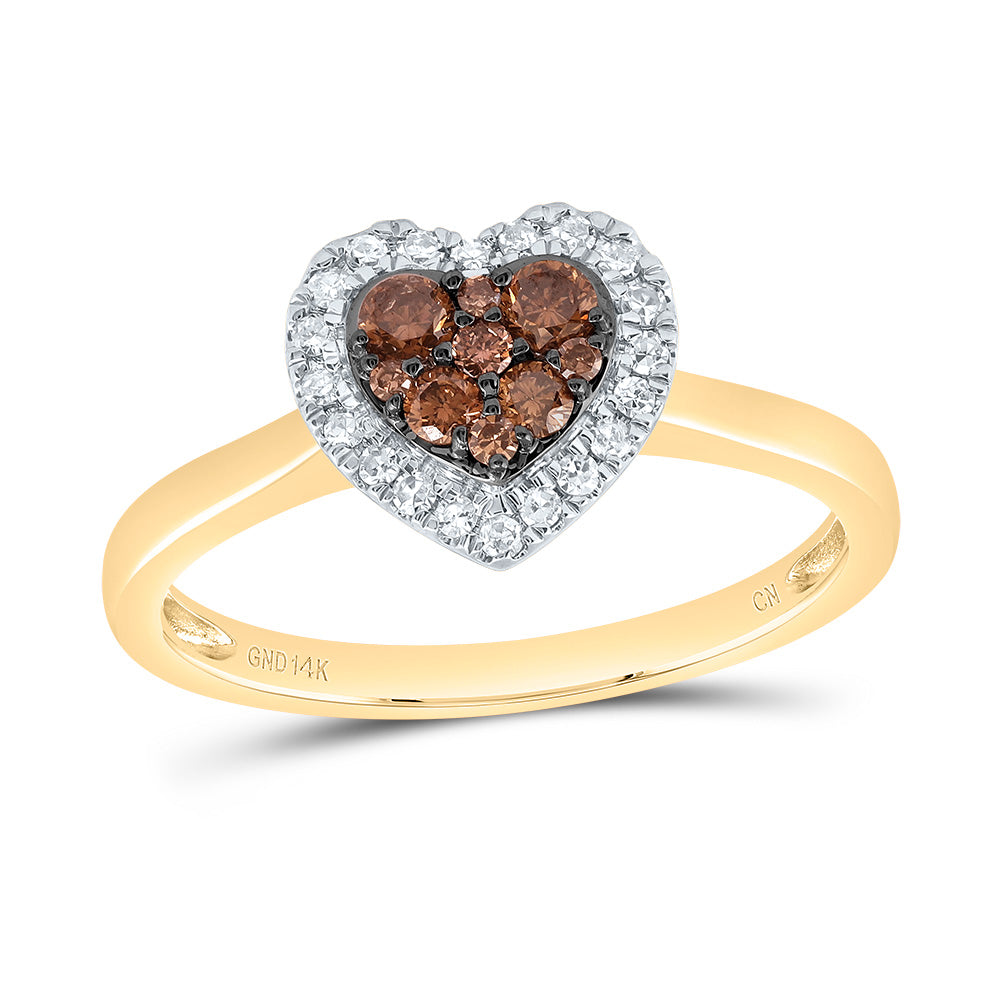 14kt Yellow Gold 1/3 Cttw Natural Diamond Cognac Natural Heart Wedding Engagement Anniversary Ring, Women Size: 5-9