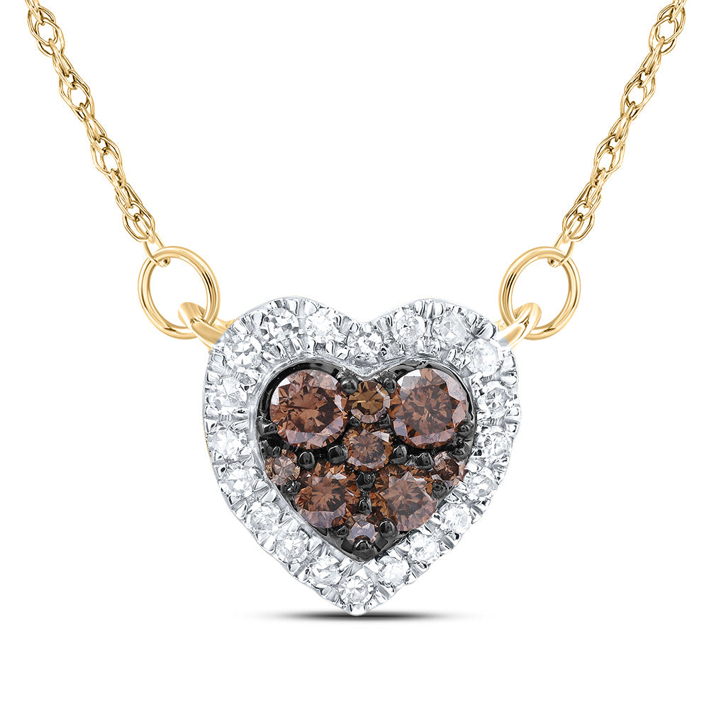 14kt Yellow Gold 1/3 Cttw Natural Diamond Cognac Natural Heart Necklace, Length: 18 Inch