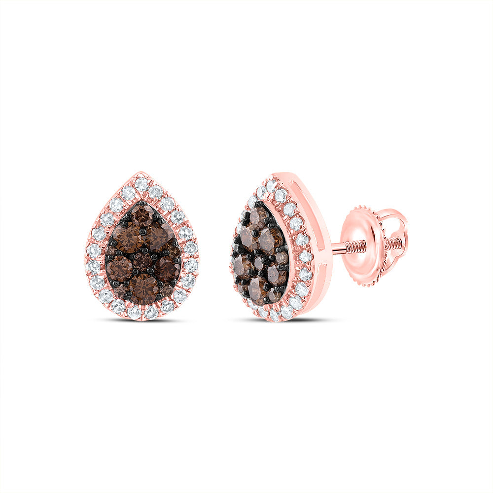 14kt Rose Gold 1/2 Cttw Diamond Cognac Natural Pear Stud Earring