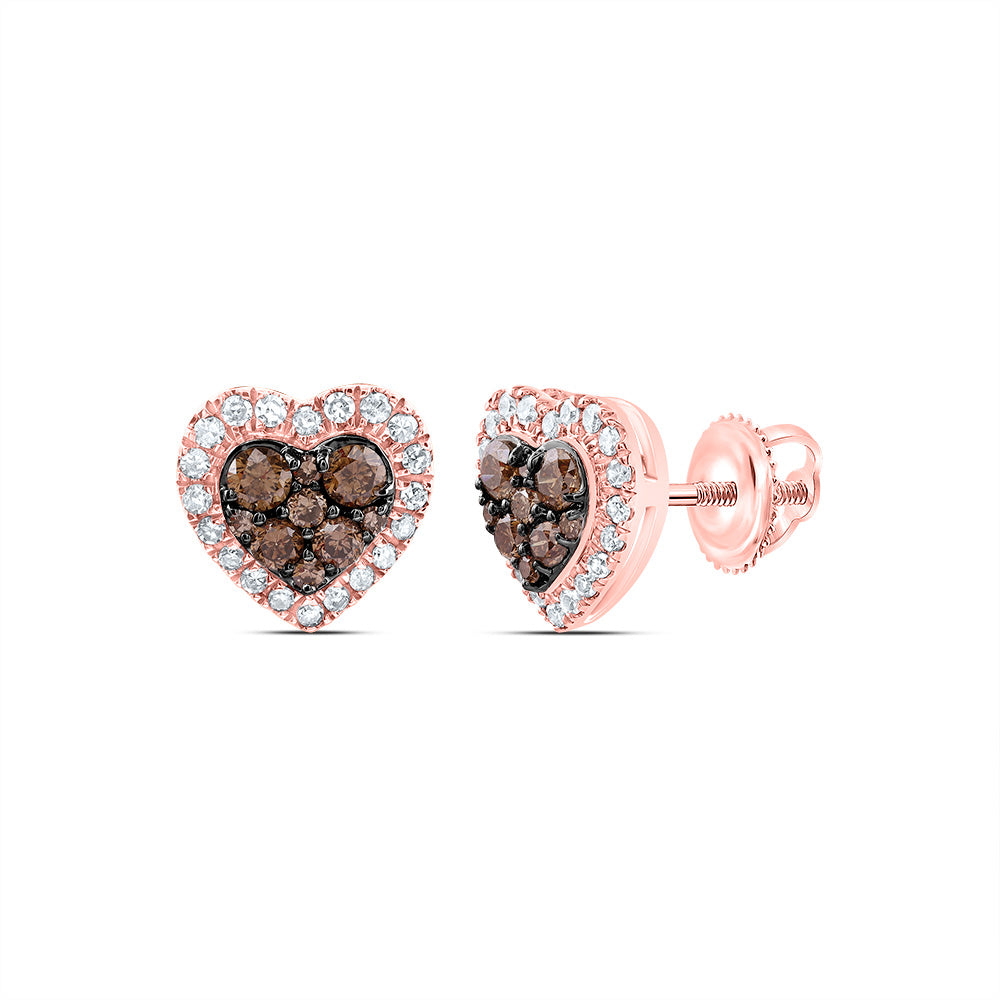 14kt Rose Gold 1/2 Cttw Natural Diamond Cognac Natural Heart Stud Earring