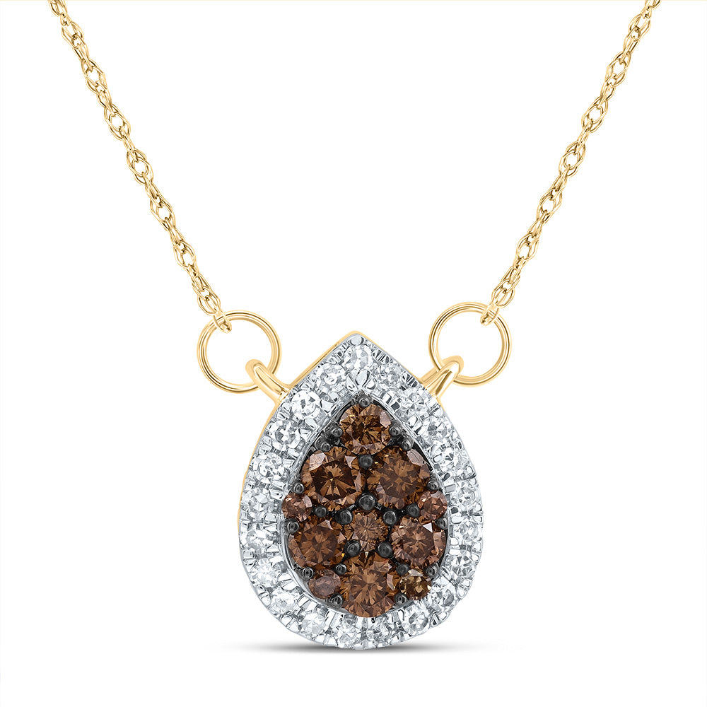 14kt Yellow Gold 1/3 Cttw Diamond Cognac Natural Pear Necklace, Length: 18 Inch