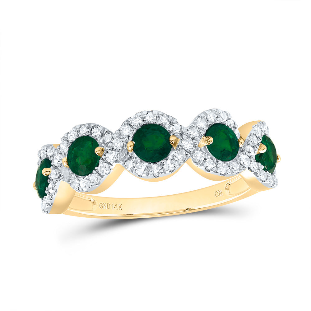 14kt Yellow Gold 1/3 Cttw Diamond 3/4 Cttw Round Emerald Natural Gem Wedding Engagement Anniversary Band, Women Size: 5-9