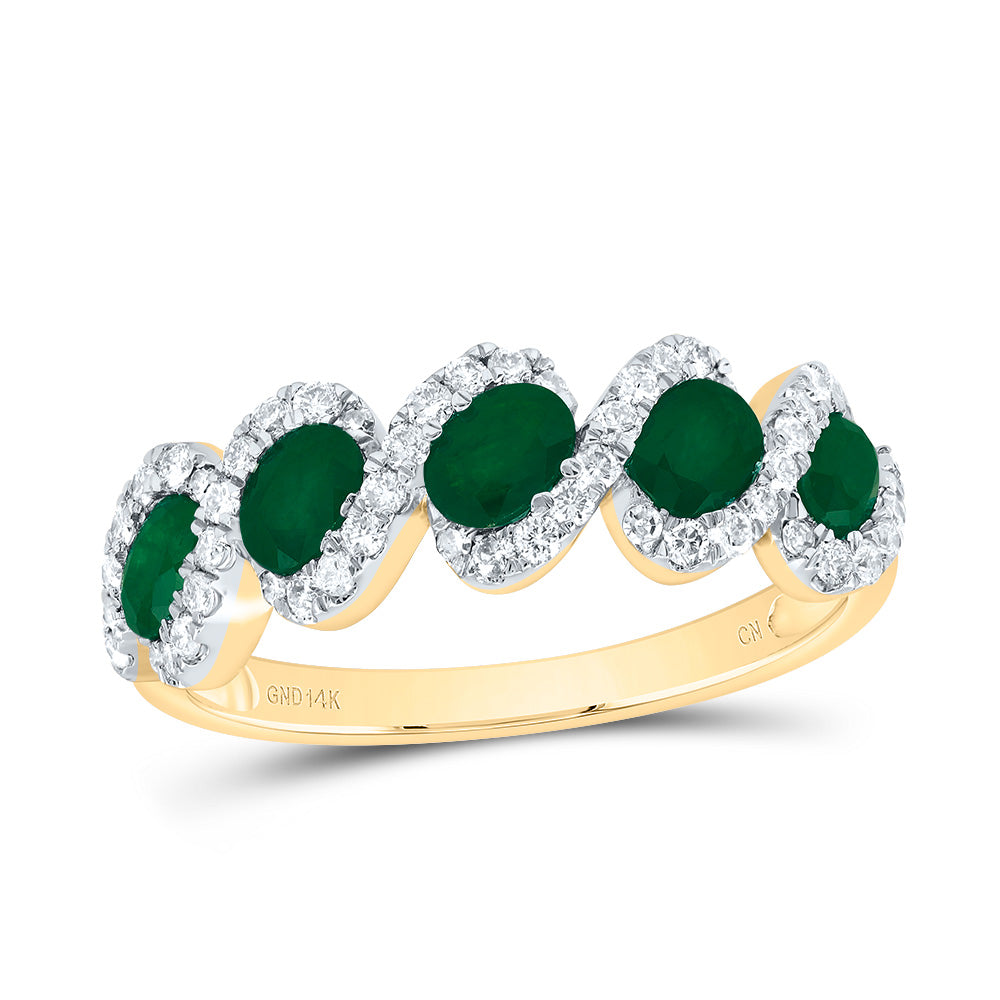 14kt Yellow Gold 1/3 Cttw Diamond 7/8 Cttw Oval Emerald Natural Gem Wedding Engagement Anniversary Band, Women Size: 5-9
