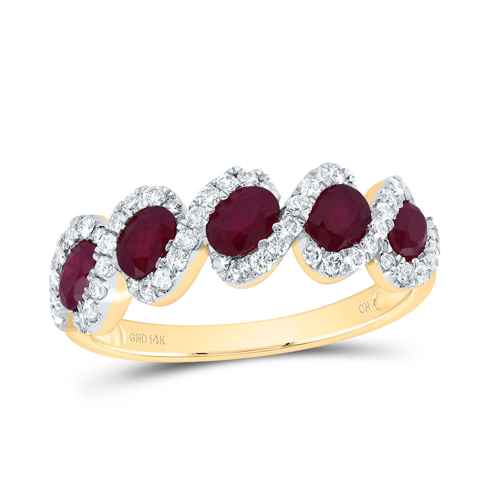 14kt Yellow Gold 1/3 Cttw Diamond and 1 Cttw Oval Ruby Natural Gem Wedding Engagement Anniversary Band, Women Size: 5-9